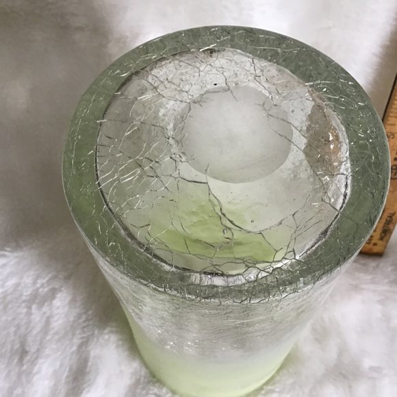 Hand Blown Tall Glass Art Vase or Pillar Candle Holder Color Sea Glass Green - Picture 5 of 7